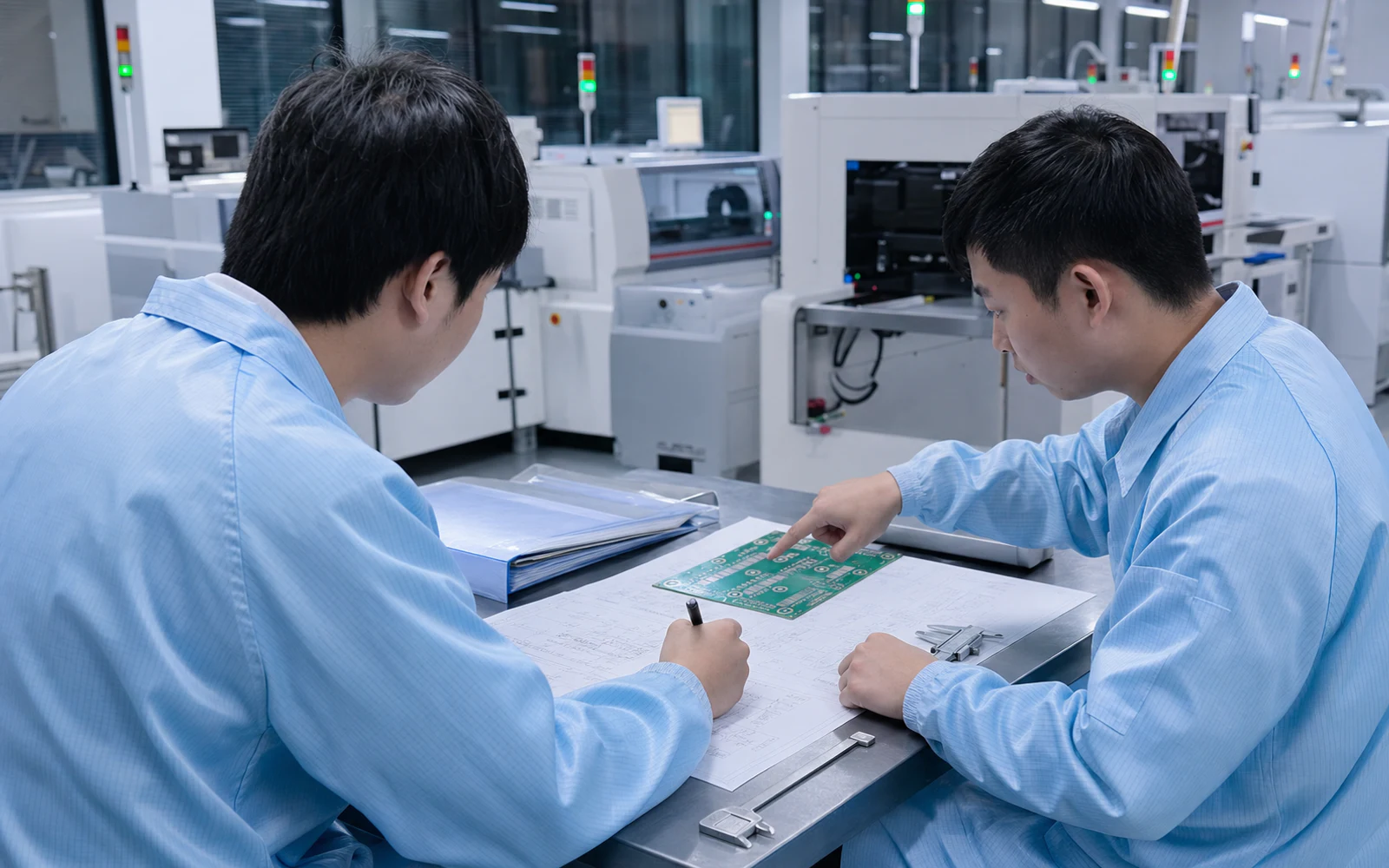 华予工程人员核对电路板与项目图纸